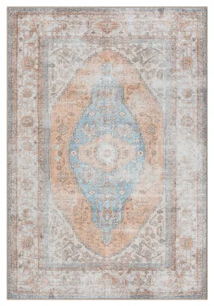 Halima Orange and Blue Traditional Distressed Washable Rugmodern color block patchwork rug