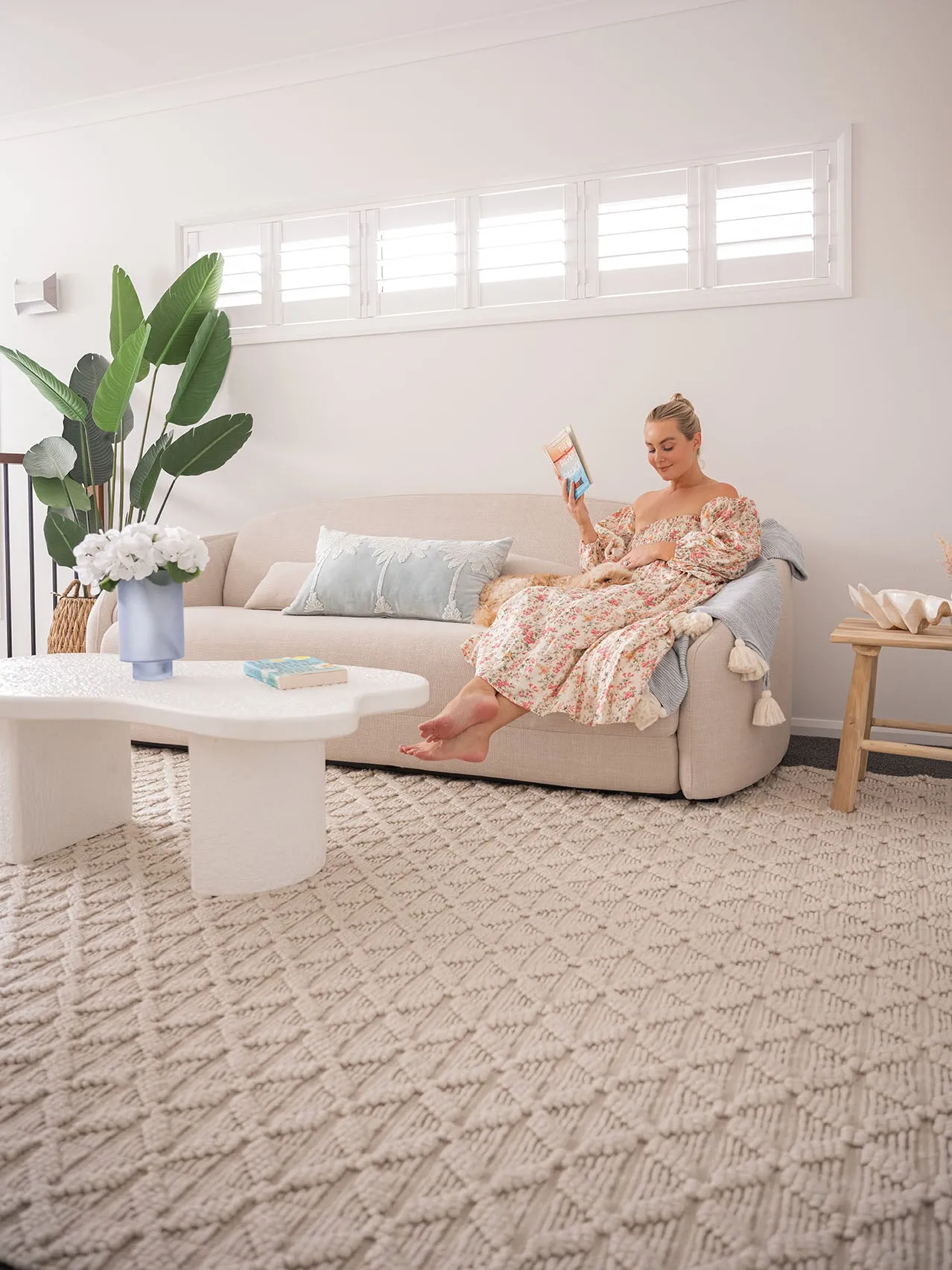 Hanna Ivory Leaflets Wool Blend Rug