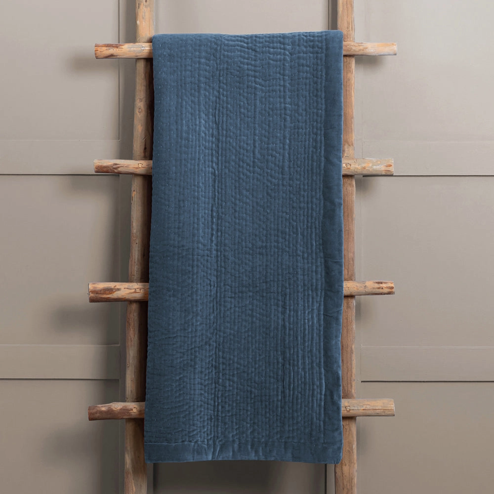 Haze Velvet Quilted Throw Bluebell