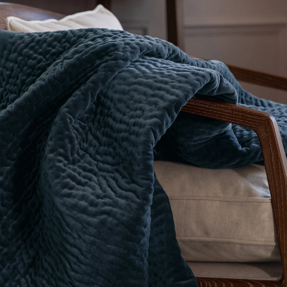 Haze Velvet Quilted Throw Bluebell