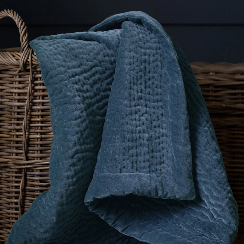 Haze Velvet Quilted Throw Bluebell