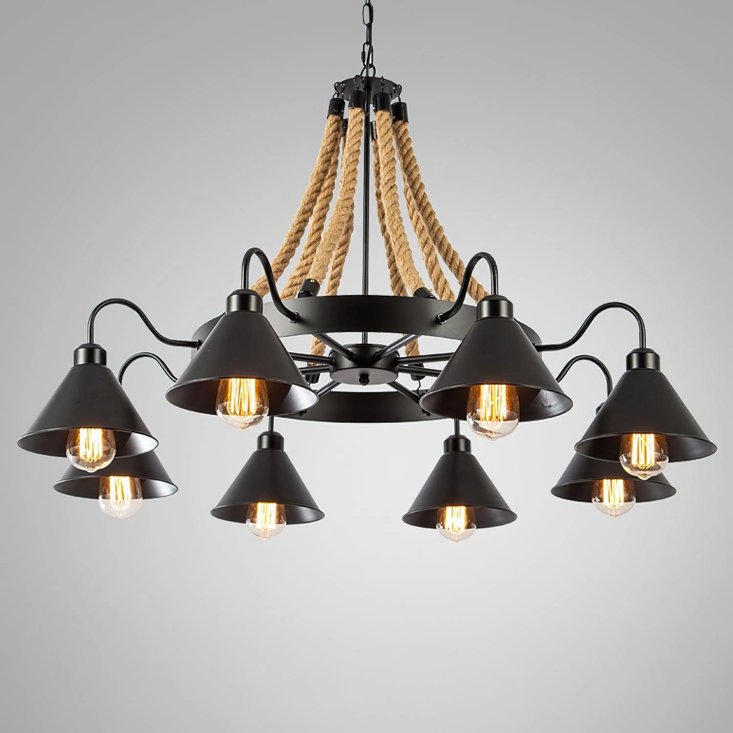 Hemp Rope Industrial Horn Chandelier