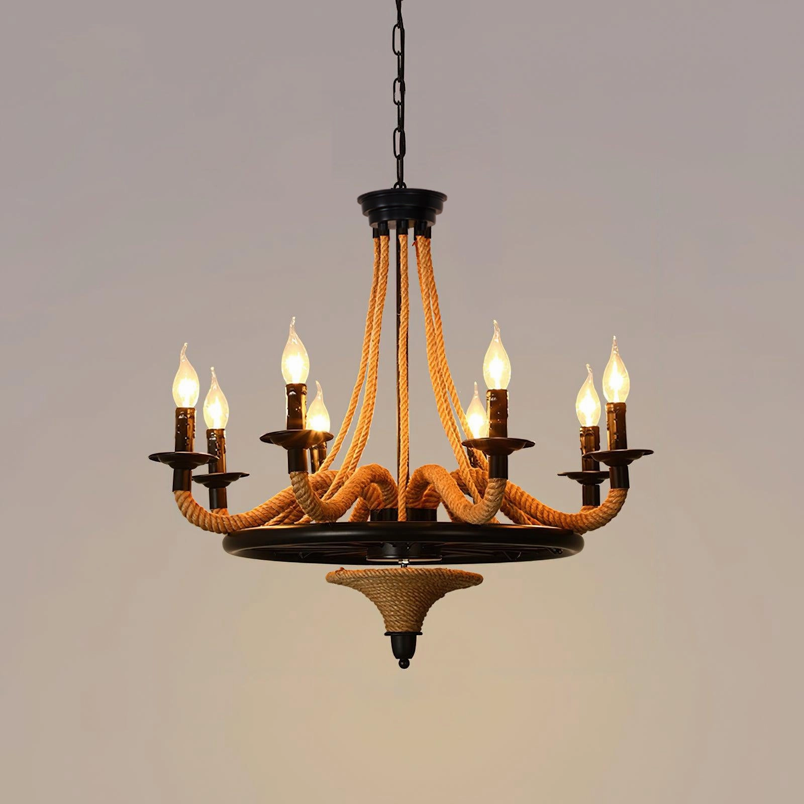 Hemp Rope Industrial Large Wheel Chandelier