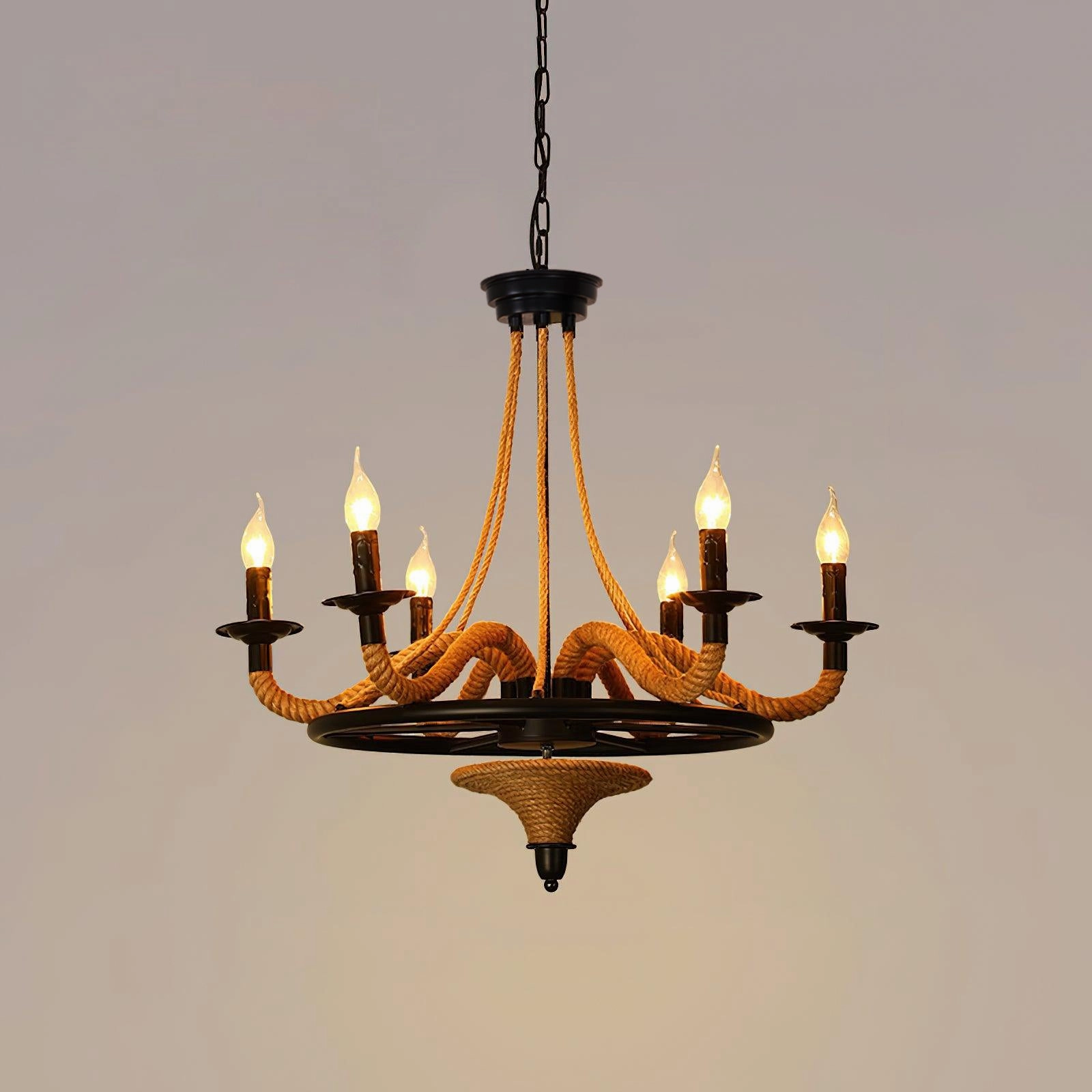 Hemp Rope Industrial Large Wheel Chandelier
