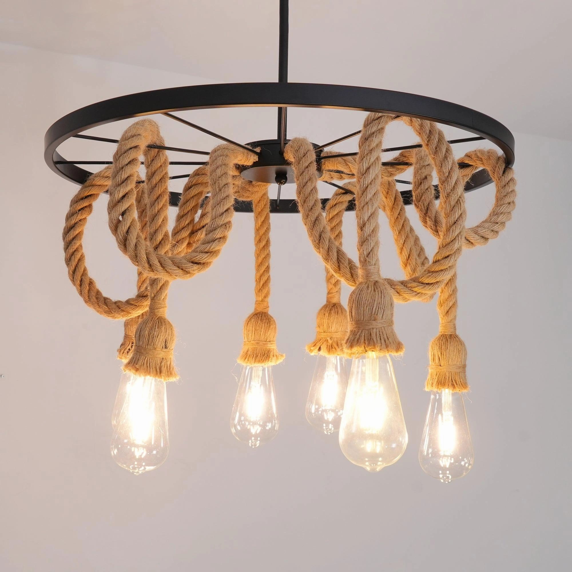 Hemp Rope Industrial Six Head Chandelier