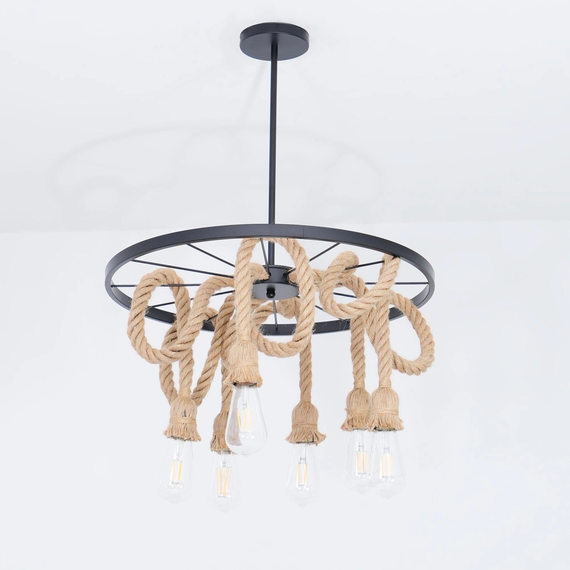 Hemp Rope Industrial Six Head Chandelier