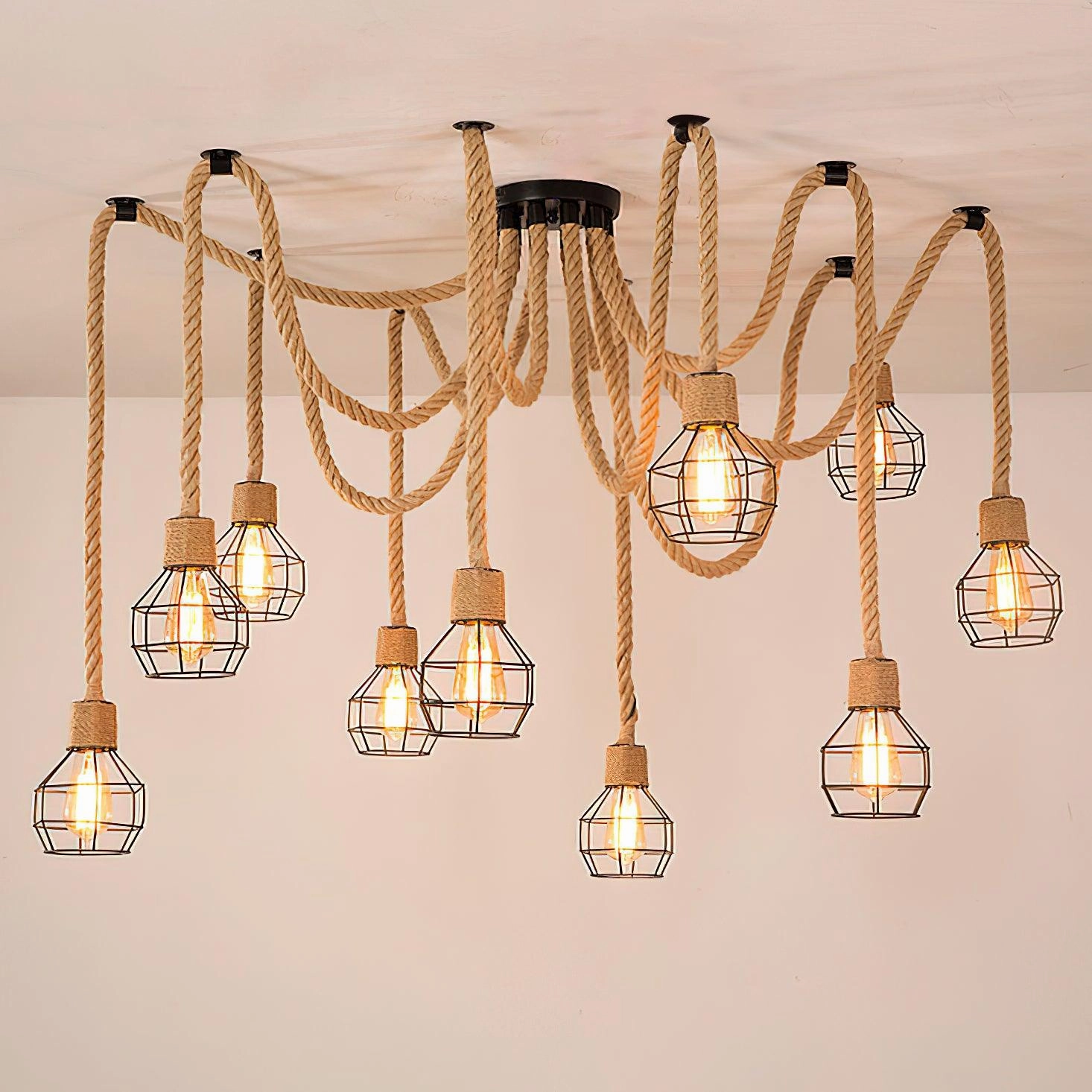 Hemp Rope Scattered Flower Chandelier