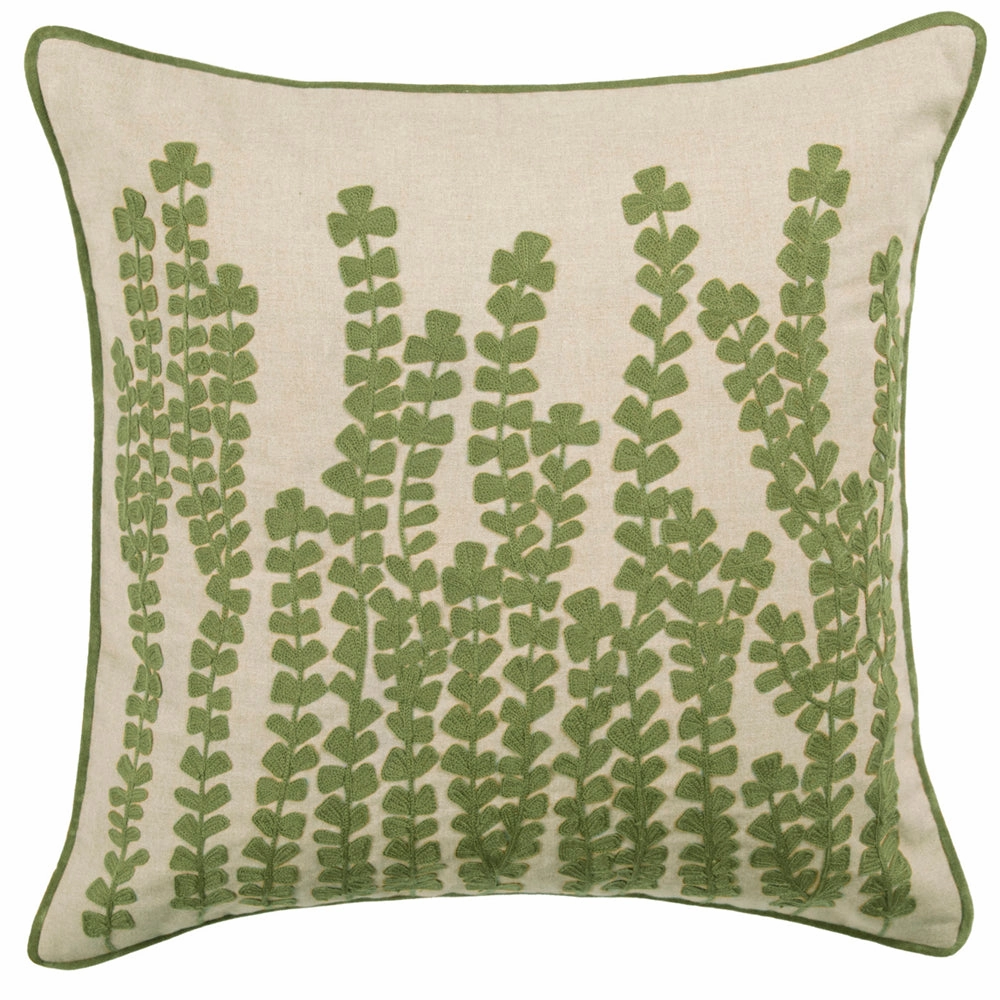 Herb Embroidered Feather Cushion Sage
