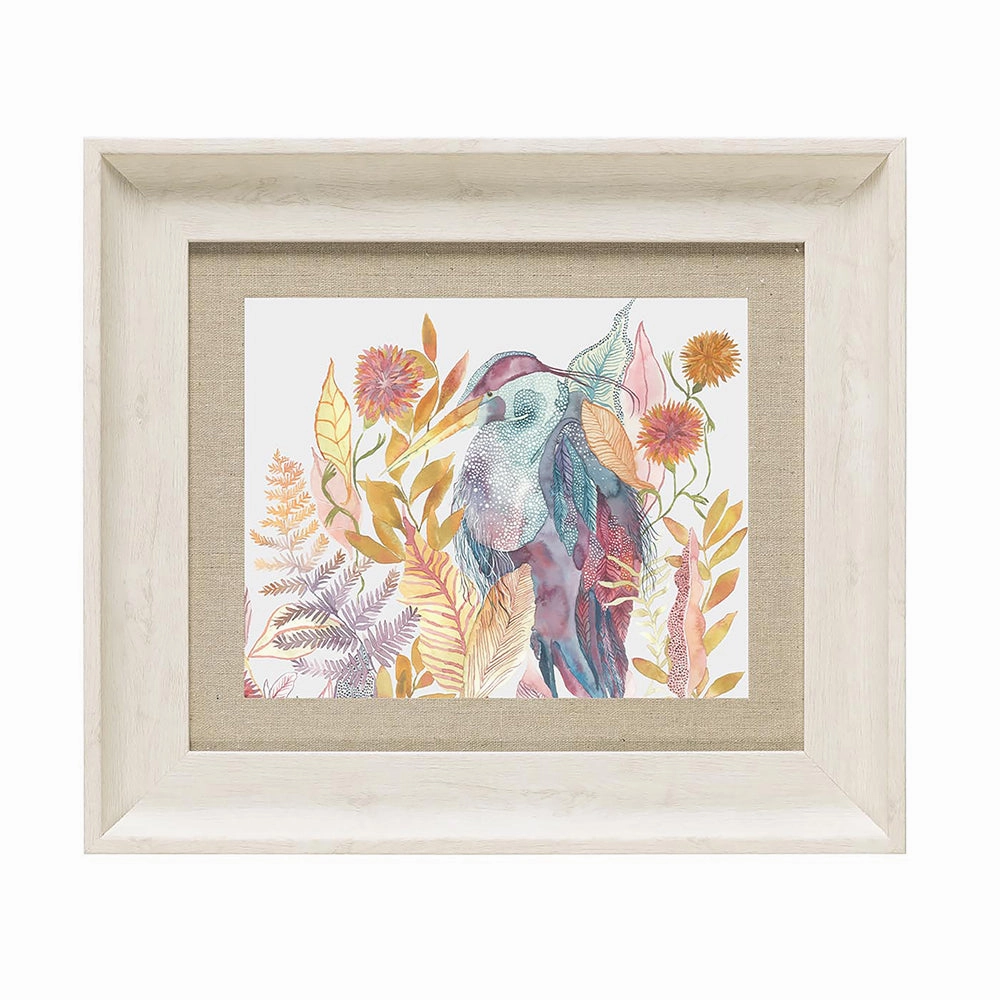 Heron Framed Print Birch/Linen