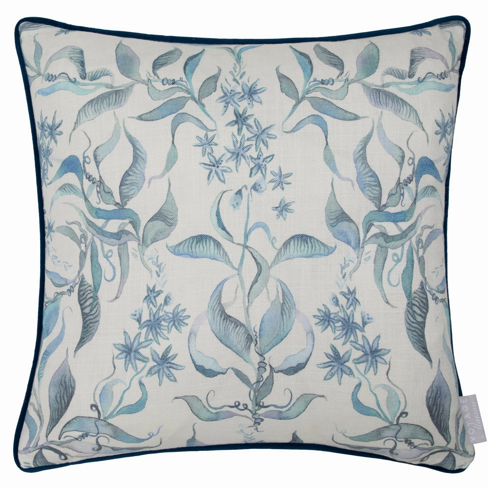 Hettie Printed Piped Cushion Blue