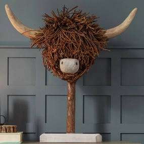 Hewie Highland Cow Hand Crafted Wooden Sculpture Brownmodern home decor ,home decor for bedroom 