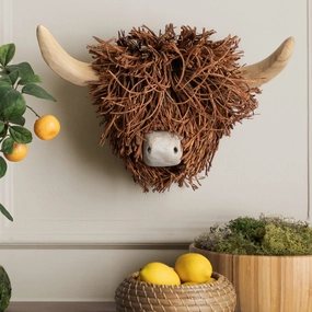Hewie Highland Cow Wall Mounted Hand Crafted Wooden Sculpture Brownmodern home decor ,home decor for bedroom 