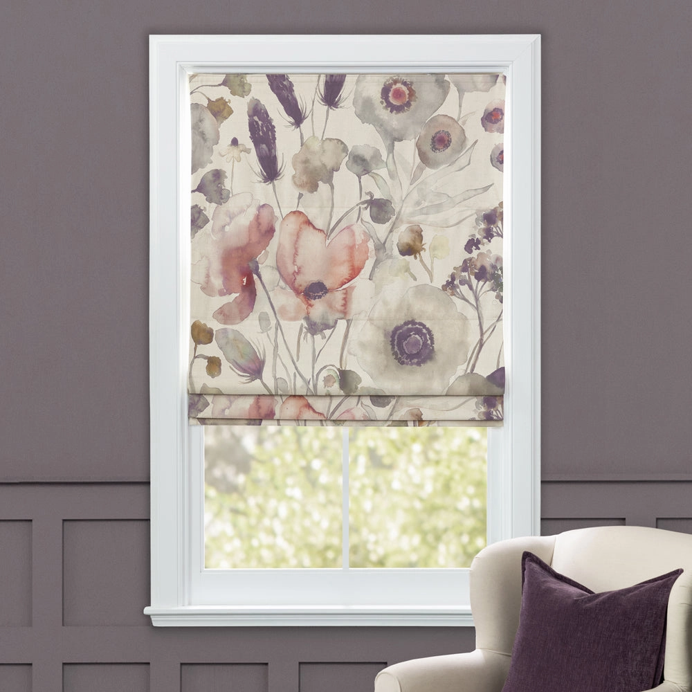 Hibbertia Printed Cotton Made to Measure Roman Blinds Boysenberry/Linen