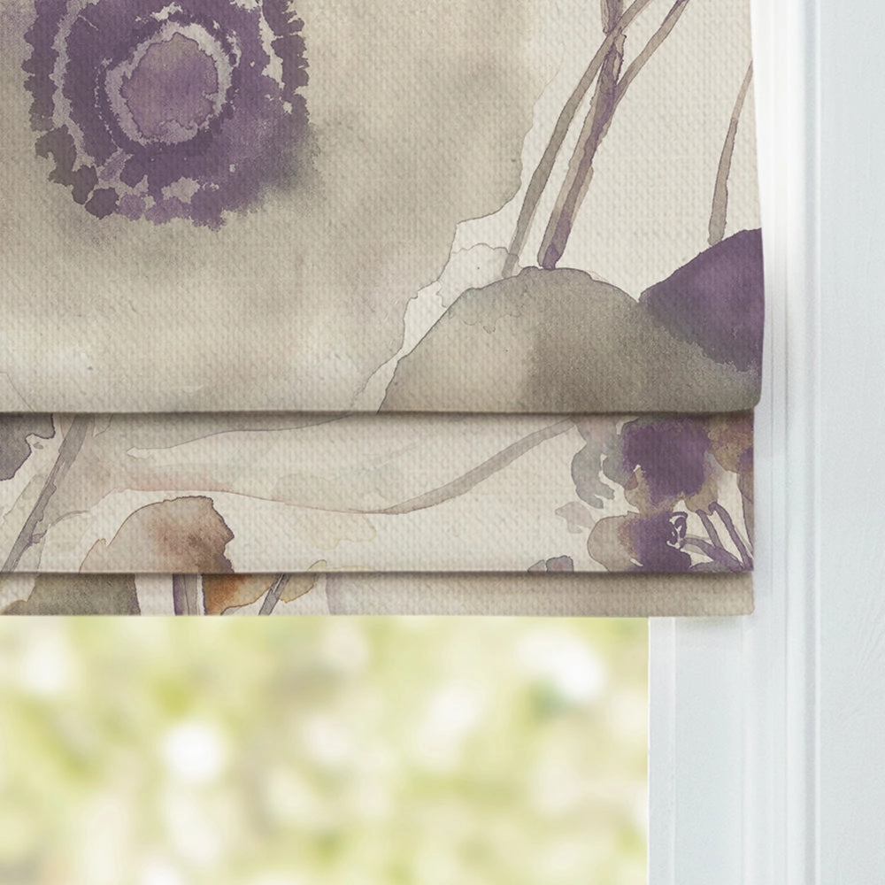 Hibbertia Printed Cotton Made to Measure Roman Blinds Boysenberry/Linen
