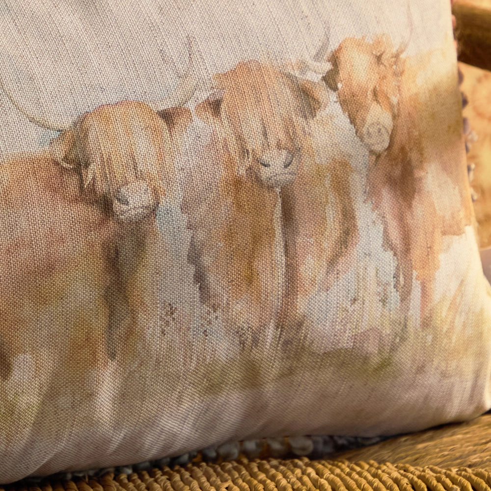 Highland Cattle Printed Cushion Natural