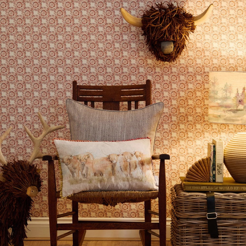 Highland Cattle Printed Cushion Natural