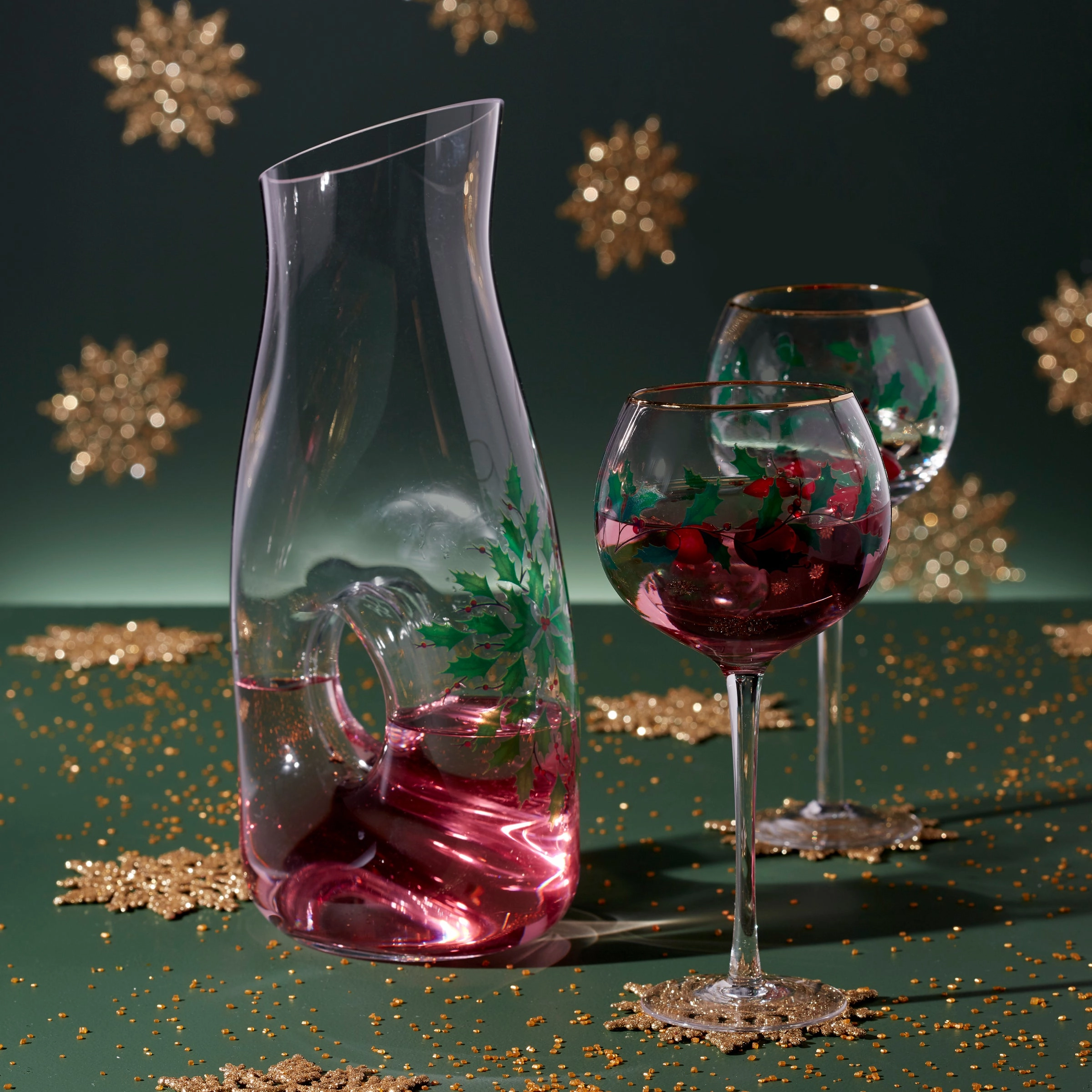 Holiday 3 pc Decanter & Wine Glasses Set