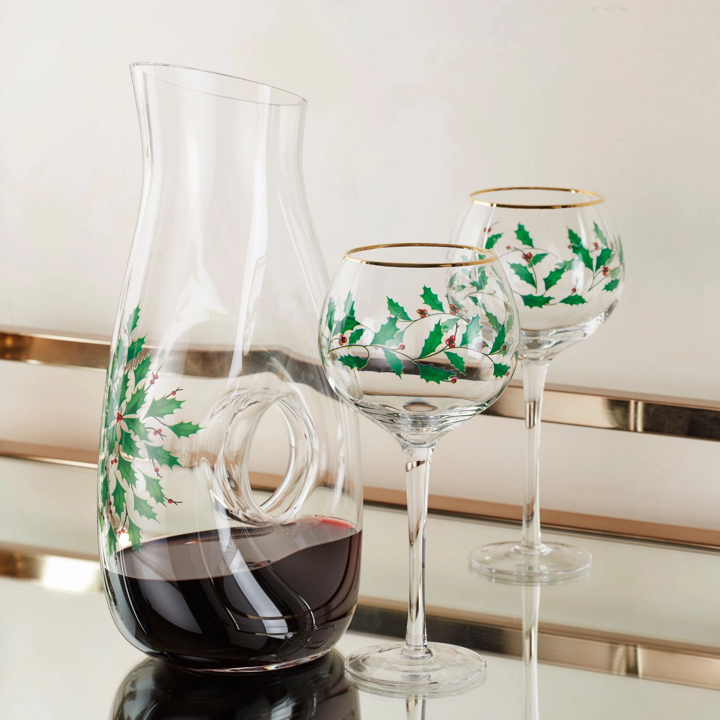 Holiday 3 pc Decanter & Wine Glasses Set