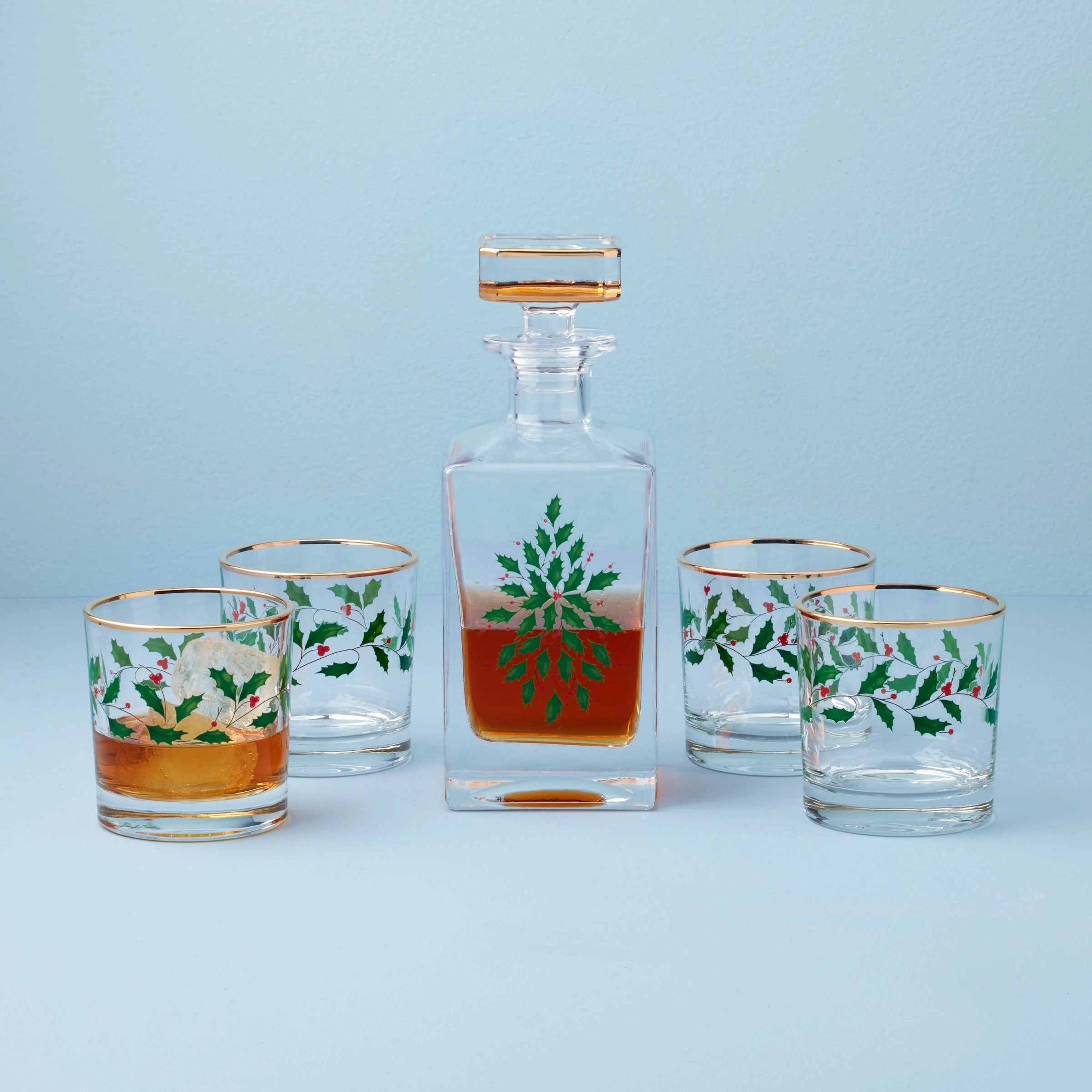 Holiday 5 pc Decanter & Whiskey Glass Set