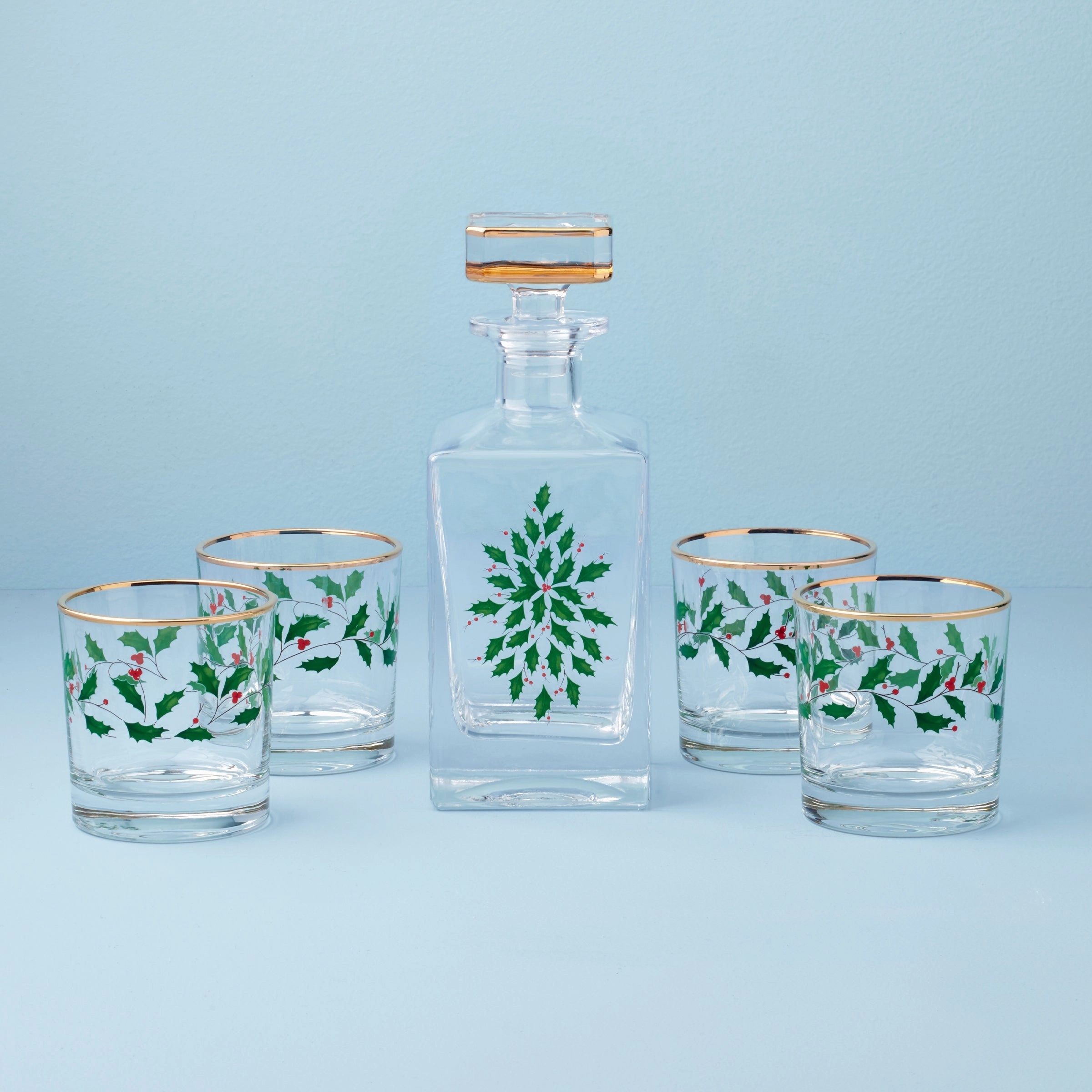 Holiday 5 pc Decanter & Whiskey Glass Setglass cups ,personalized mugs 