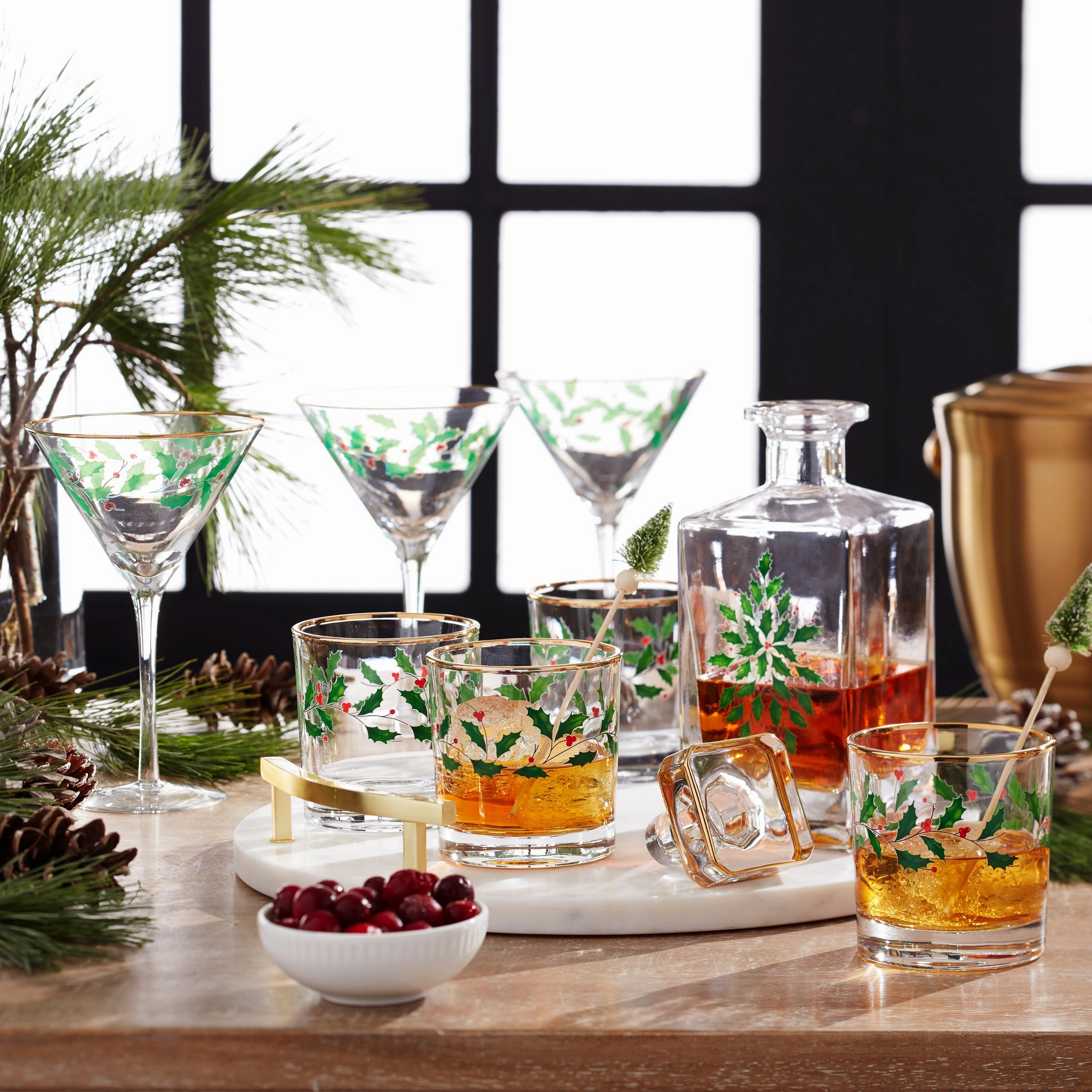 Holiday 5 pc Decanter & Whiskey Glass Set