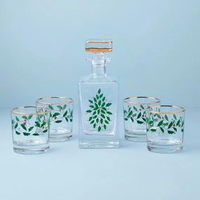 Holiday 5 pc Decanter & Whiskey Glass Setglass cups ,personalized mugs 