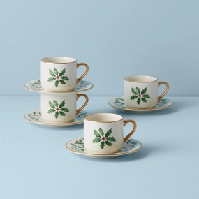 Holiday Espresso Cup & Saucer - Set of 4glass cups ,personalized mugs 