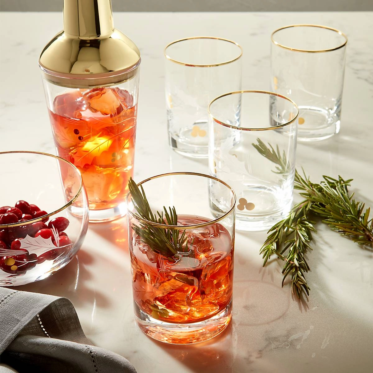 Holiday Gold Double Old Fashion Glasses - Set Of 4