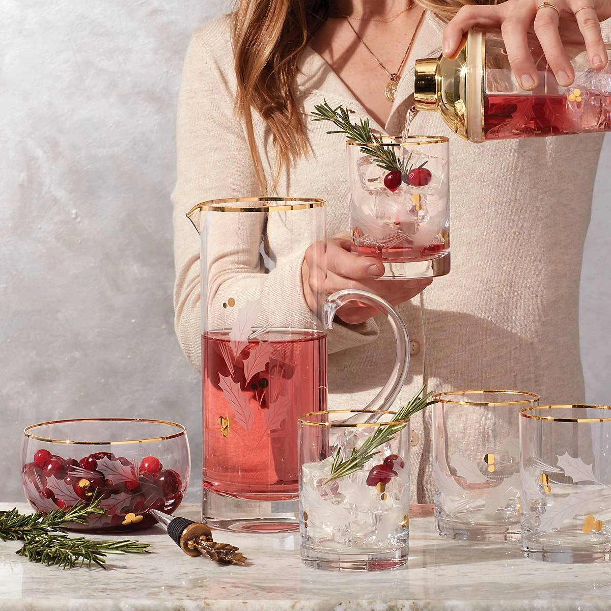 Holiday Gold Double Old Fashion Glasses - Set Of 4