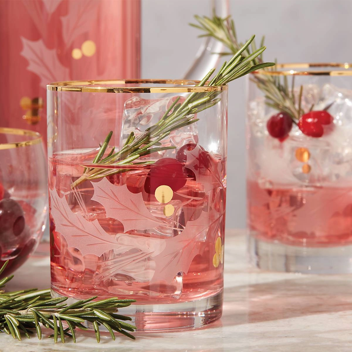 Holiday Gold Double Old Fashion Glasses - Set Of 4