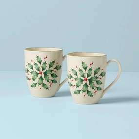 Holiday Holly Mugs - Set of 2glass cups ,personalized mugs 