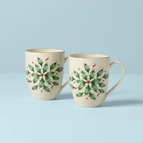 Holiday Holly Mugs - Set of 2modern kitchen decor ,kitchen dinner set ,dinnerware 