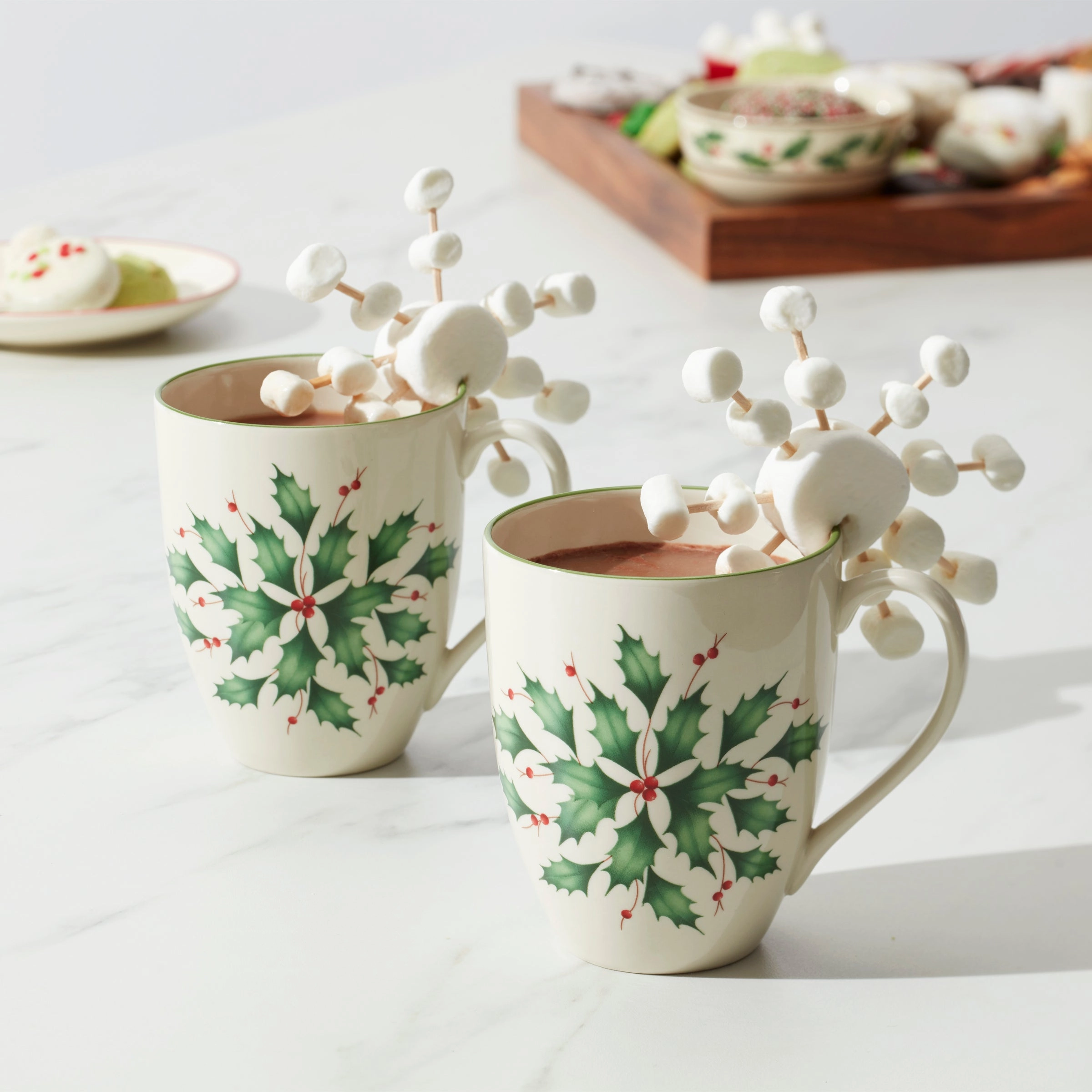 Holiday Holly Mugs - Set of 2