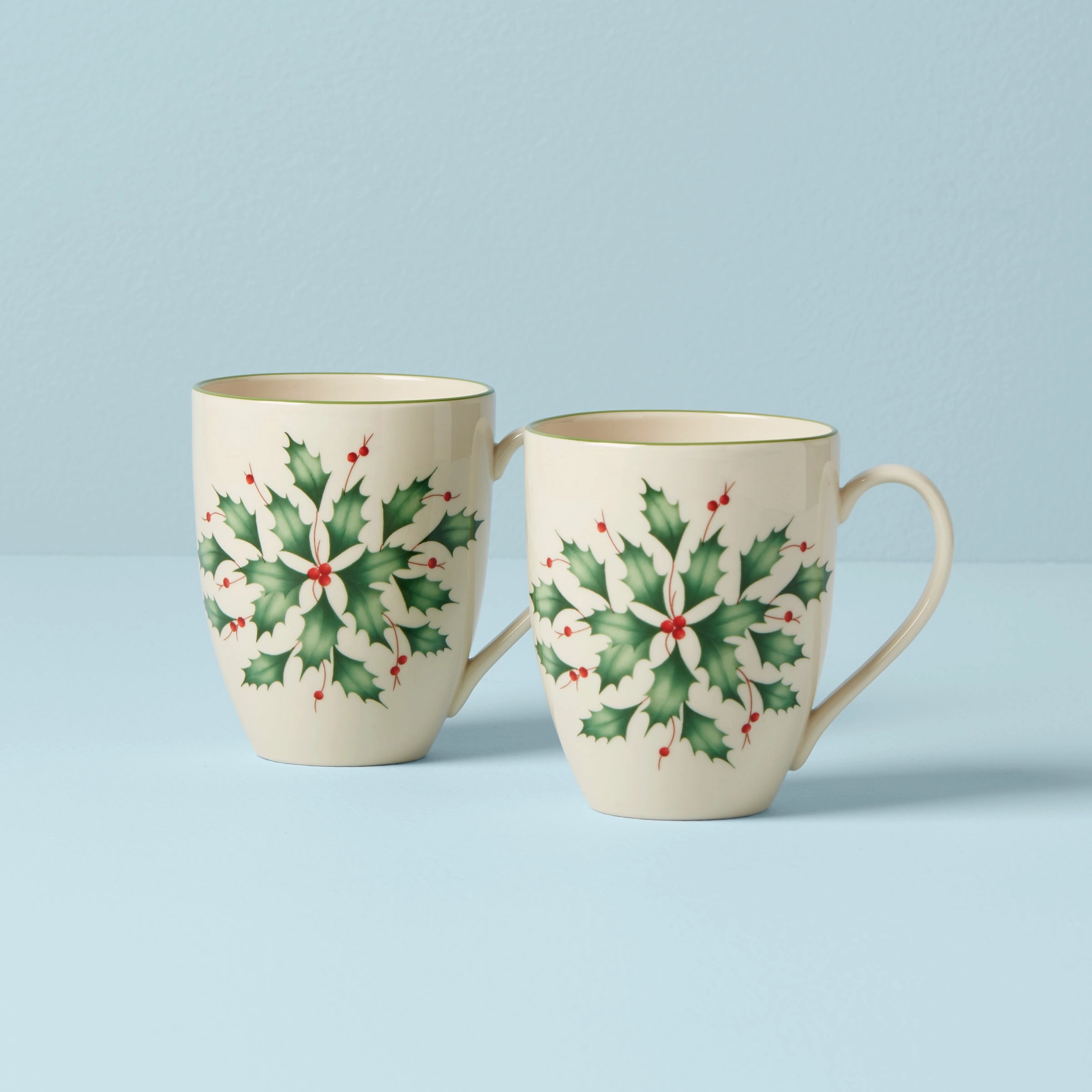Holiday Holly Mugs - Set of 2modern kitchen decor ,kitchen dinner set ,dinnerware 