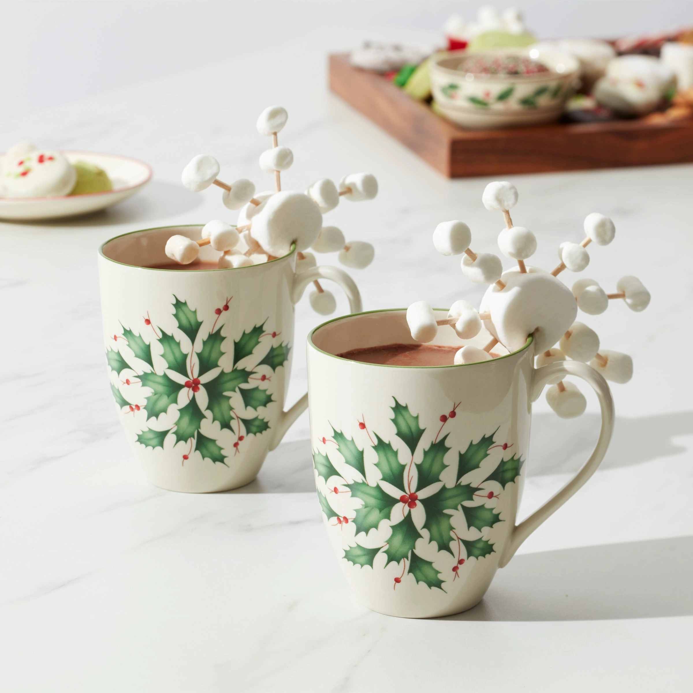 Holiday Holly Mugs - Set of 2