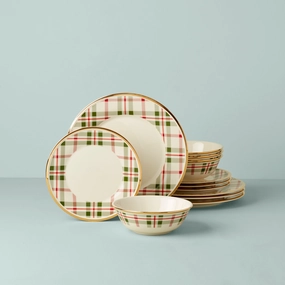 Holiday Plaid 12-Piece Dinnerware Setmodern kitchen decor ,kitchen dinner set ,dinnerware 