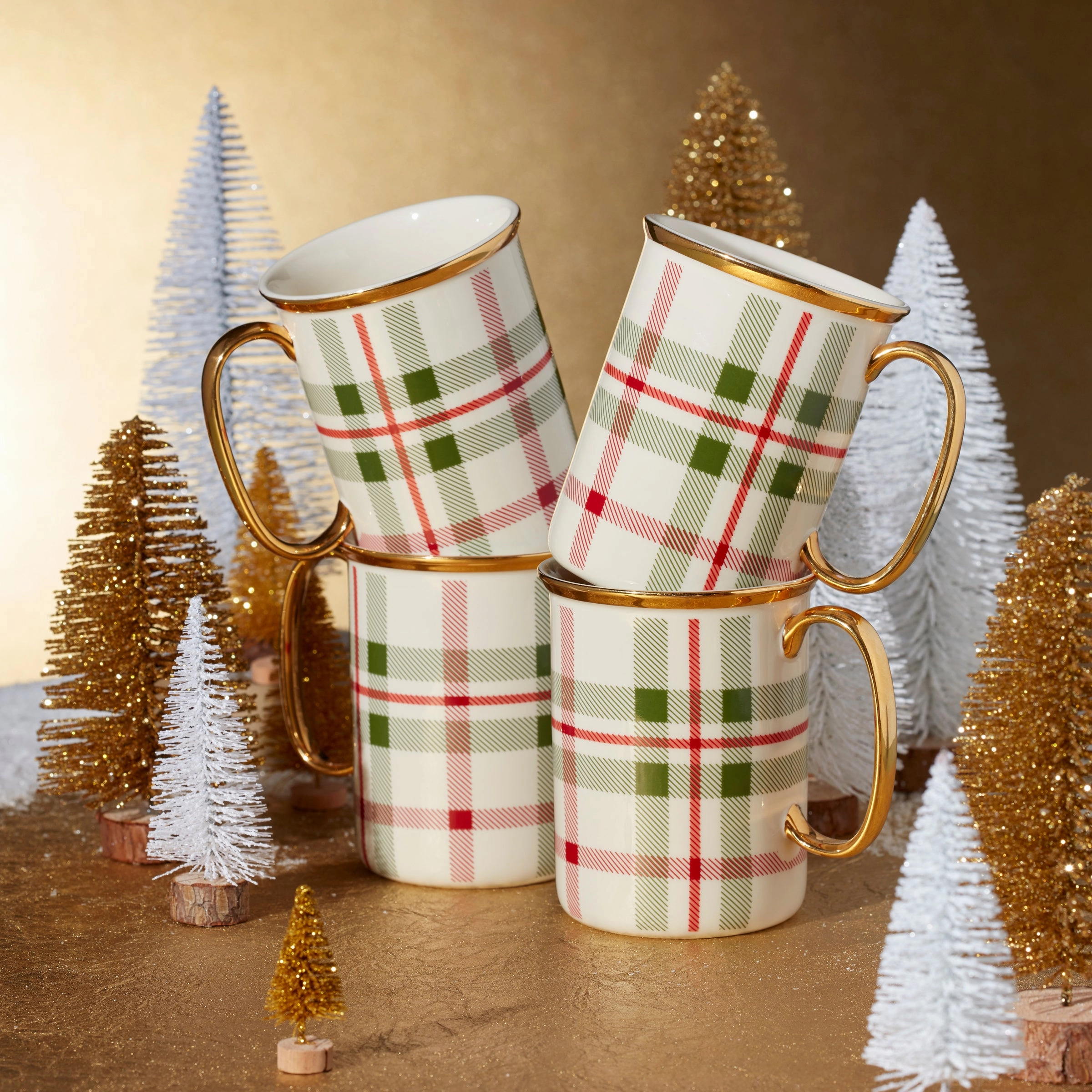Holiday Plaid Mugs - Set of 4