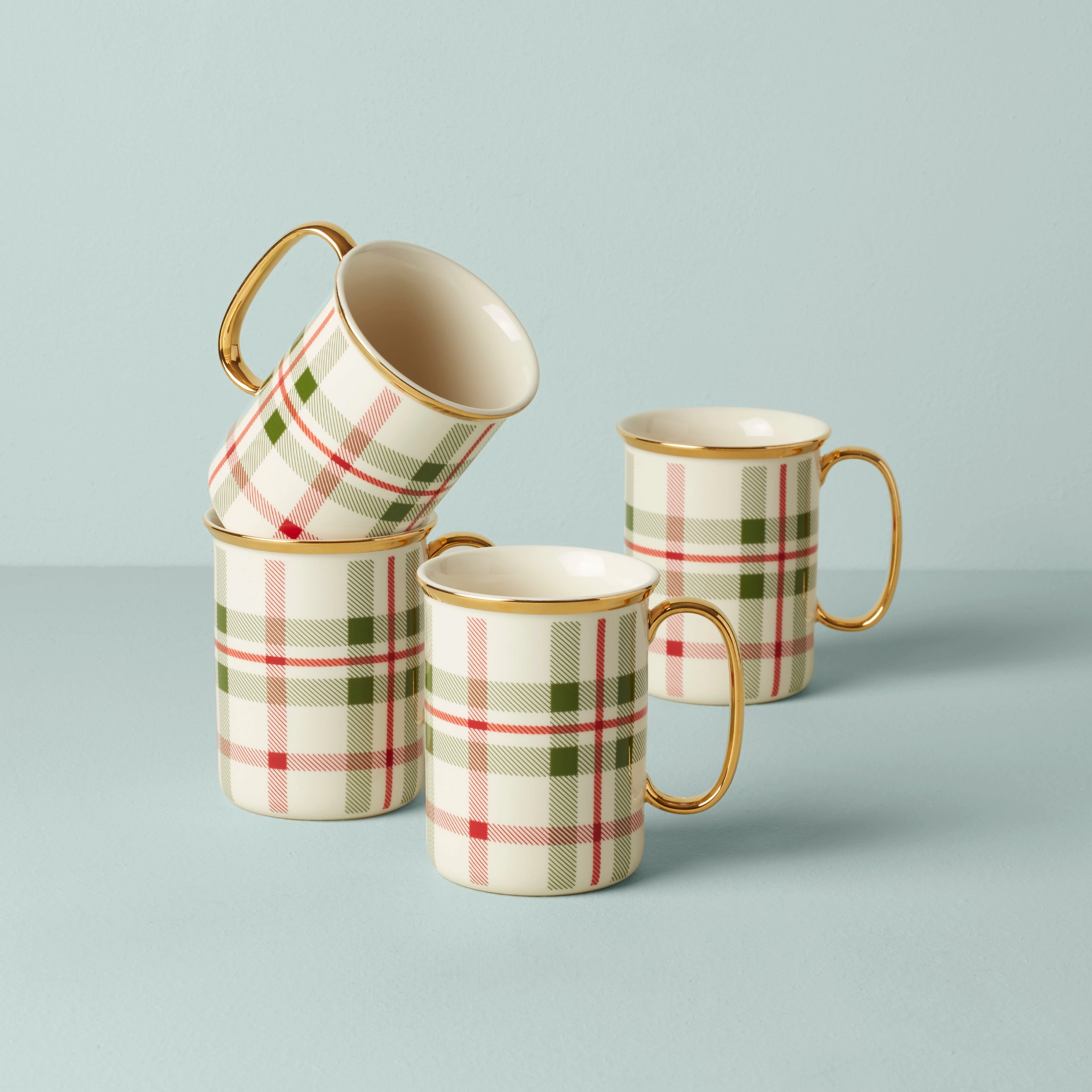 Holiday Plaid Mugs - Set of 4modern kitchen decor ,kitchen dinner set ,dinnerware 