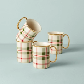 Holiday Plaid Mugs - Set of 4modern kitchen decor ,kitchen dinner set ,dinnerware 