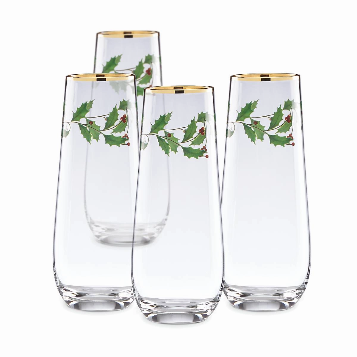 Holiday Stemless Flute Glasses - Set Of 4