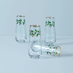 Holiday Stemless Flute Glasses - Set Of 4glass cups ,personalized mugs 