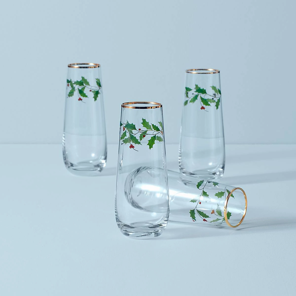 Holiday Stemless Flute Glasses - Set Of 4glass cups ,personalized mugs 