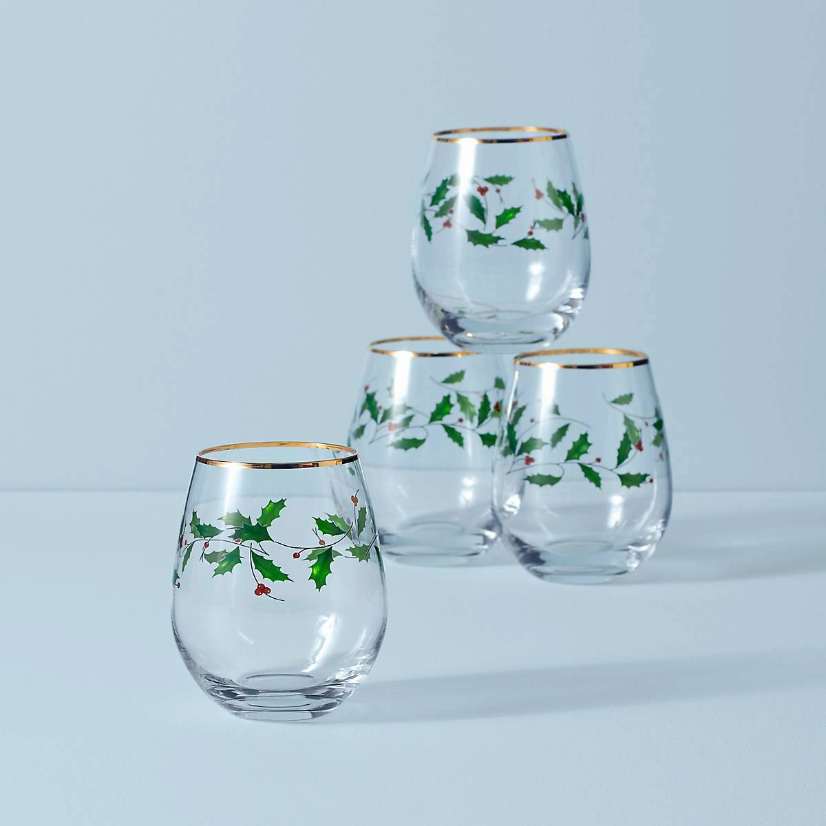 Holiday Stemless Wine Glasses - Set Of 4glass cups ,personalized mugs 
