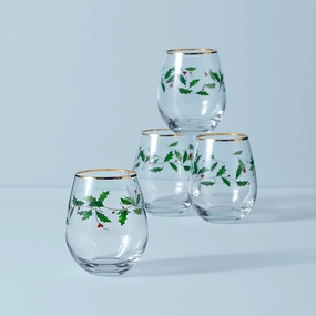 Holiday Stemless Wine Glasses - Set Of 4glass cups ,personalized mugs 