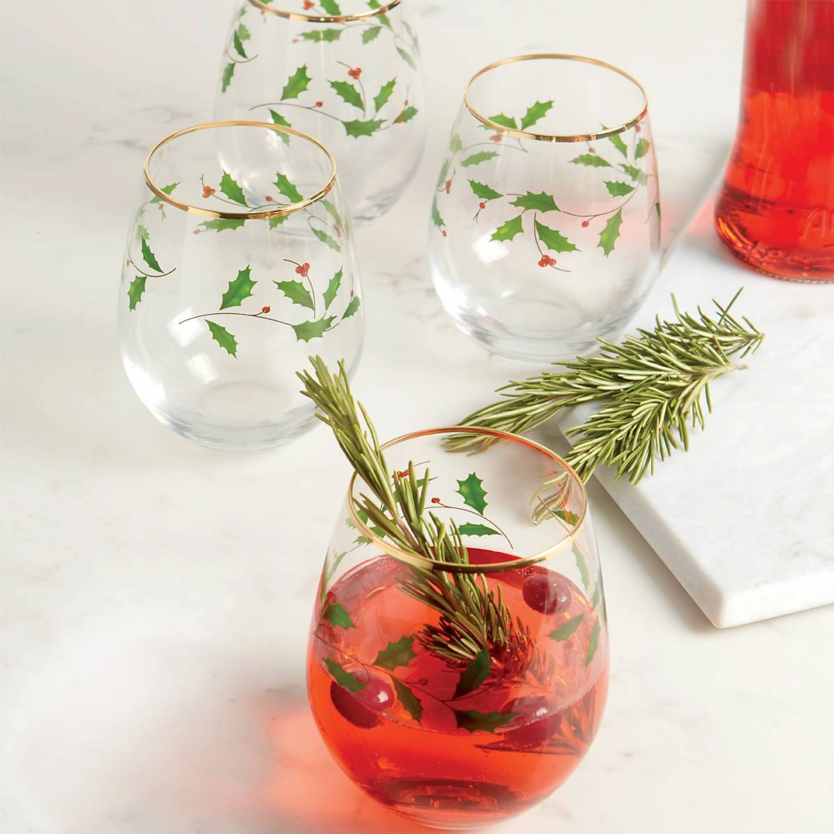 Holiday Stemless Wine Glasses - Set Of 4