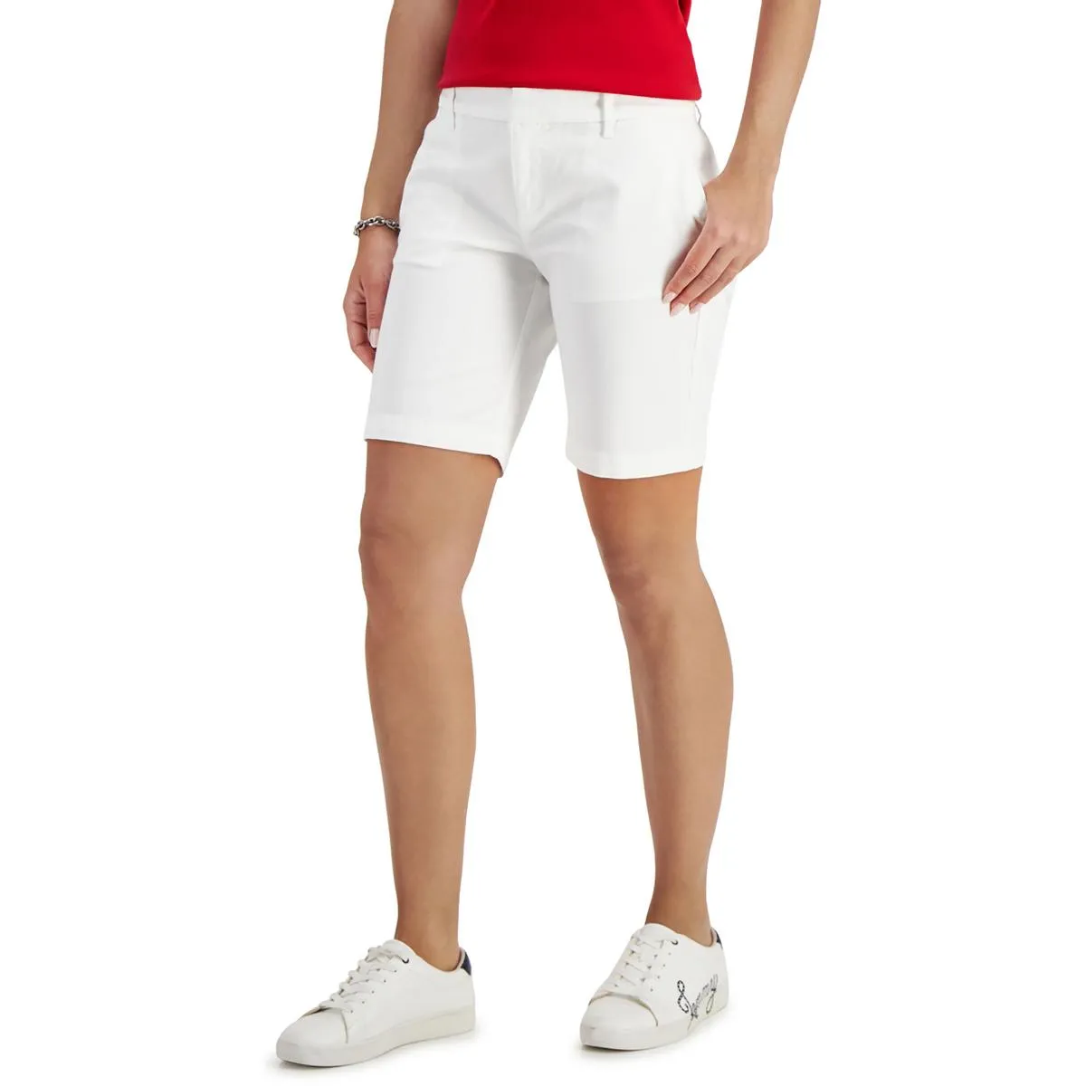 Hollywood Womens Solid Flat Front Bermuda Shorts