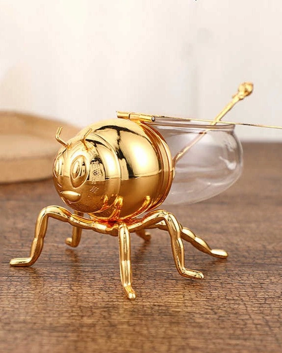HoneyBee Honey Pot - Goldmodern kitchen decor ,kitchen dinner set ,dinnerware 