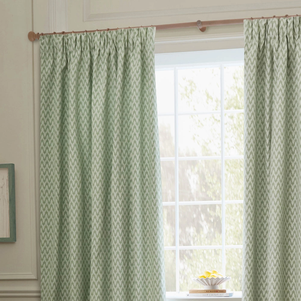 Hutton Jacquard Pencil Pleat Curtains Sage
