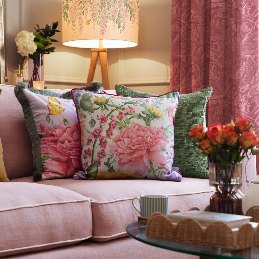 Idalia Printed Piped Cushion Fuchsia