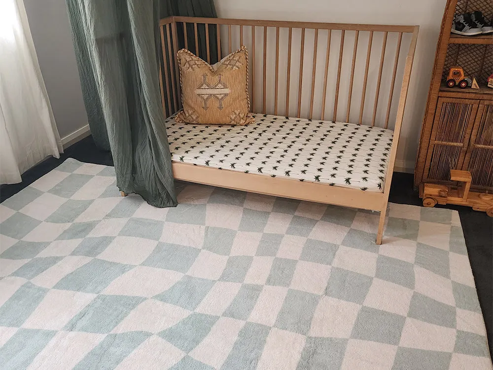 Ilenna Green and Ivory Abstract Checkered Washable Rug *NO RETURNS UNLESS FAULTY